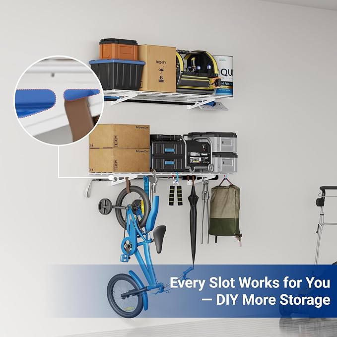 FLEXIMOUNTS 2-Pack 1x4ft 12-inch-by-48-inch Wall Shelf Garage Storage Rack Wall Mounted Floating Shelves, 450 lbs Load Capacity, White, Classic Series