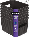 Superio Ribbed Collection - Decorative Plastic Basket Open Home Storage Bins Organizer, Small Brown (6 Pack) Container Boxes for Organizing Closet Storage Bins for Shelves Drawer Shelf 1.5 Liter