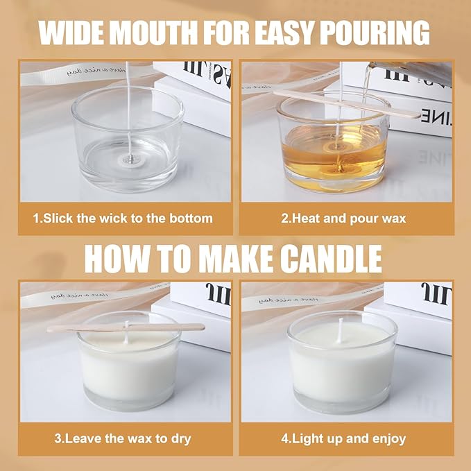 16oz Candle Jars, 12-Pack 3 Wick Candle Jars for Making Candles, Empty Thick Glass Wide-Mouth Jars with Bamboo Lids & Wick Kits, Candle Containers Bulk - Clear