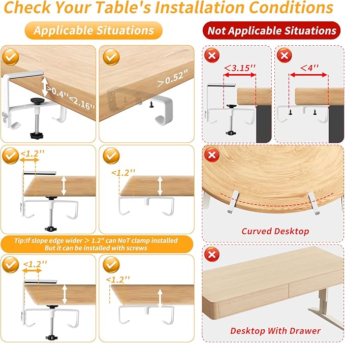 Under Desk Cable Management Tray with Clamp, No Drill 48" Cord Organizer for Desk, Desk Cable Management Fabric Tray for Standing Desks, Ideal for Home & Office - White