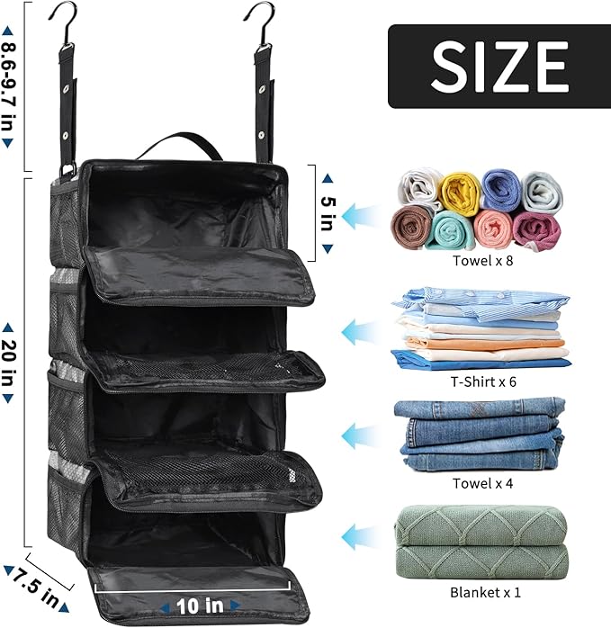 esouler Suitcase Organizer - Hanging Packing Cubes & Portable Collapsible Travel Shelves for Carry-on (Grey, Small)