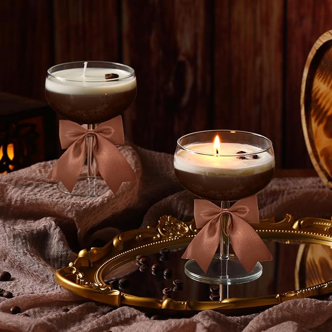 2 Set DIY Espresso Martini Candle Making Gifts Supplies Kit Candle Making Kit for Adults Women Martini Glasses Birthday Party Gifts Coffee Lovers Scented Aesthetic Home Decoration No Candles (Rounded)