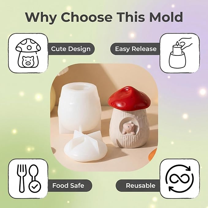 3D Mushroom House Squirrel Silicone Mold, Lidded Candle Holder Storage Jar Mold for DIY Candle, Plaster Ornament, Cute Home Decor & Easter Gift Making