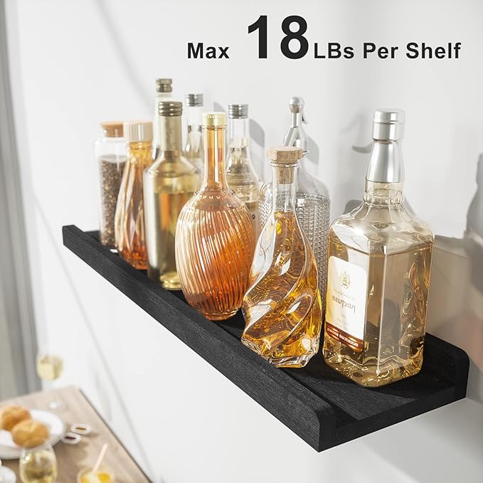Love-KANKEI Floating Shelves Wall Mounted Set of 2, 24 Inch Wood Storage Wall Shelves for Bedroom Living Room Bathroom Kitchen Office and More Black