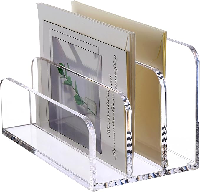 SANRUI 3 Compartments Mail Organizer Letter Holder for Desk ,Vertical Letter Holder,File Sorter Acrylic Desk Organizer Office Supplies,Clear