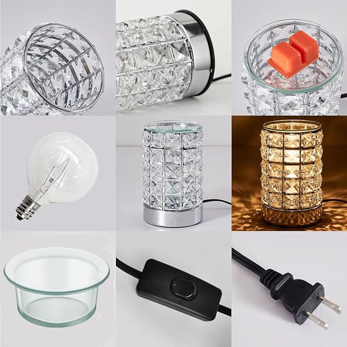 Crystal Touch Electric Wax Melt Warmer with Dimmable Fragrance Candle Melter Warmer for Warming Scented Candle Oil Burner- Spa,Aromatherapy (Transparent Crystal)