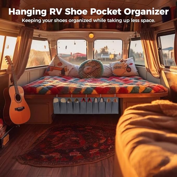 Hanging Storage Bag With Waterproof Oxford Shoe Pockets, 10 Pocket Organizer Beside Rv Shoe, Multipurpose Hanging Bag For Toys, Shoes, Garden Tools With 5 Metal Hooks