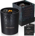 Black Orchid & Pine Moss Scented Crystal Candle - Luxury Manifestation Candle with Smoky Quartz and Clear Quartz Crystals - 7.4oz Natural Soy, Coconut & Beeswax, Wood Wick