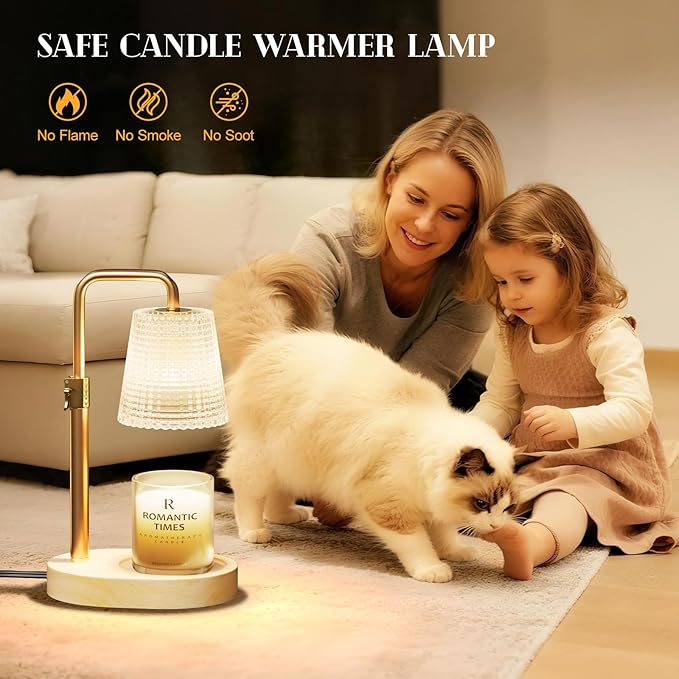 Aluminum Candle Warmer Lamp with Timer Dimmer: Adjustable Height Flameless and Smokeless Safety Candle Lamps, Birthday Gifts for Women Mom, House Warming Gifts New Home Decor - Transparent Glass