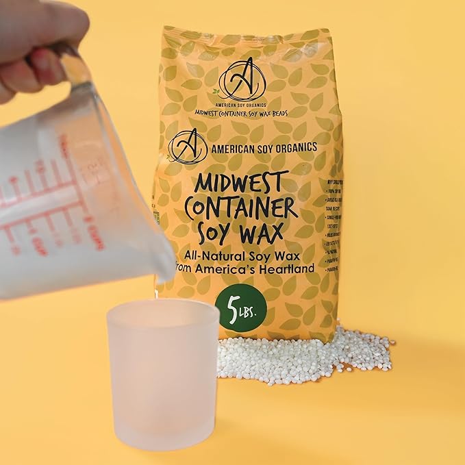 American Soy Organics 100% Midwest Soy Beads for Candle Making - Natural Supplies - Paraffin-Free, Beeswax-Free Candle Wax for Container Candles, Tealights and Wax Melts, 10 lbs