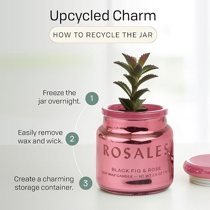 Paddywax Chroma Scented Candle with Lid in Reusable Metallic Etched Glass Jar, Clean- Burn Soy Candle with Approx. 14 Hour Burn Time, Pink – Rosales, Black Fig & Rose, 2.5 oz