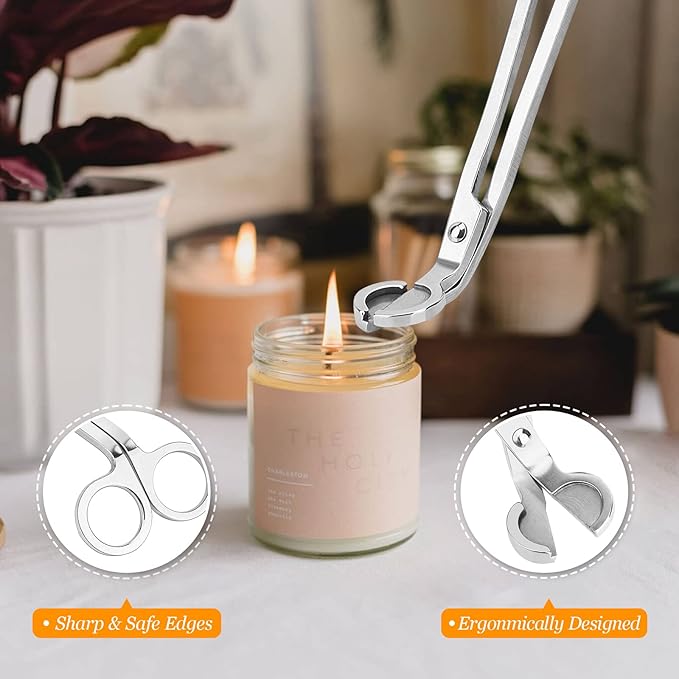 Lsnisni 5Pcs Candle Accessory Set with Rechargeable Electric Lighter, Storage Tray, Wick Trimmer, Snuffer, Dipper - Stainless Steel Care Kit with Gift Package for Candle Lovers - Silver
