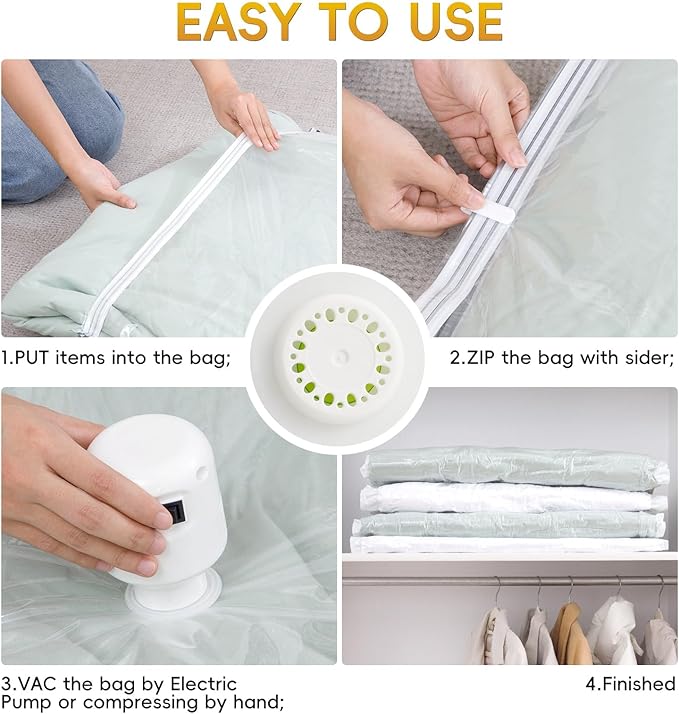 Vacuum Storage Bags with Electric Air Pump, 25 Pack (5 Jumbo, 5 Large, 5 Medium,10 Roll Up Bags) Space Saver Bag, Vacuum Sealer Bags for Clothes, Blanket, Duvets, Pillows, Comforters, Travel