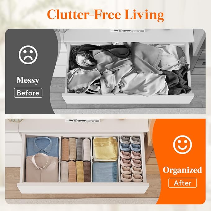 Lifewit 4" Tall 14 Pack Drawer Dividers, 27-42cm/10.5-16.5" Expandable Drawer Divider for Clothes, Adjustable Dresser Drawer Organizers, Drawers Separators for Dresser/Bathroom/Closet/Kitchen White