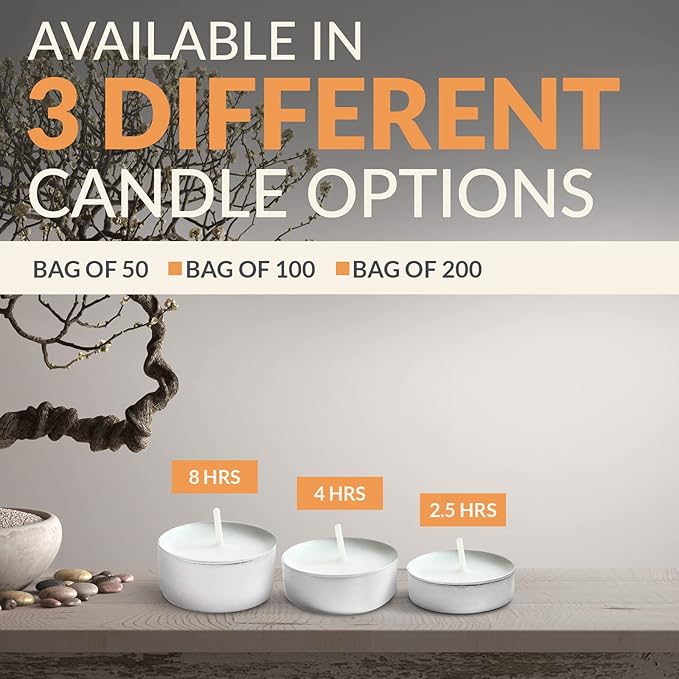 PAMI Premium Long-Lasting with 8 Hours Burning Time Unscented Round Tealight Candles [50-Pack] - Paraffin Tealights with Beautiful Flame- Perfect for Votive Candle Holders