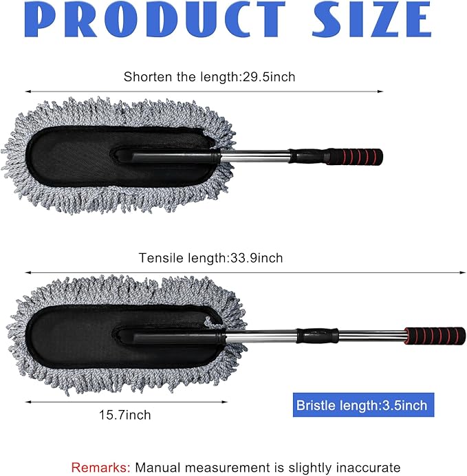 2 PCS Microfiber Car Duster, Scratch Free Auto Exterior Interior Large Dusting Cleaning Brush, Multipurpose Vehicle Dust Cleaner with Extendable Handle, Car Accessories (Gray)