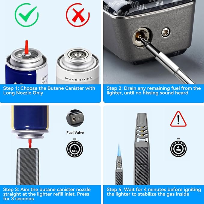 Torch Lighter, Butane Lighter, Windproof Adjustable Big Jet Flame Butane Torch, Refillable Gas Long Torch Lighter with Safety Lock for Candle Grill Camping BBQ Kitchen Soldering, Gas Not Included