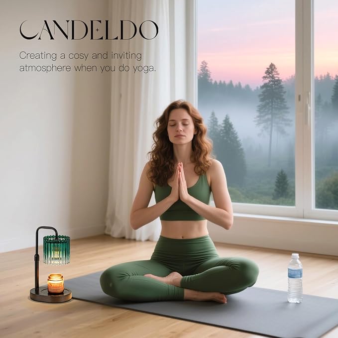 Candeldo Candle Warmer Lamp with Timer: Emerald Green Candle Warming Lamp with 2 Bulbs Height Adjustable Wax Melt Dimmable Bedroom Decor for Women