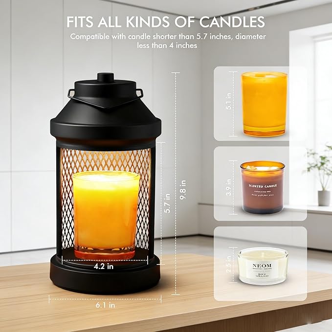 Candle Warmer Lamp - Electric Candle Warmer with Timer & Dimming Function, Wax Melt Warmer for Home Fragrance and Home Décor, Bedside Lamp Lantern Birthday Gifts for Women Mom (Grid, 2 Bulbs Included)