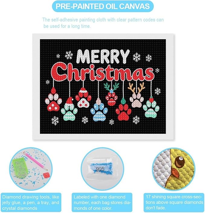 AIVKIEJK Diamond Painting Kits for Adults - Merry Christmas Paw Painting DIY 5D Full Drill Diamond Dots Paintings with Diamonds Gem Art and Crafts Home Decor 12"x16"