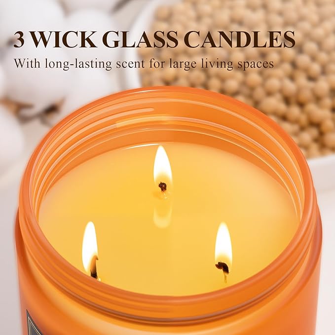 Auelife Scented Candle, Vanilla Pumpkin Candles – 22oz Large 3-Wick Holiday Soy Candle, Long Lasting Winter Candles for Home Décor, Thanksgiving & Holiday Gift for Women & Men