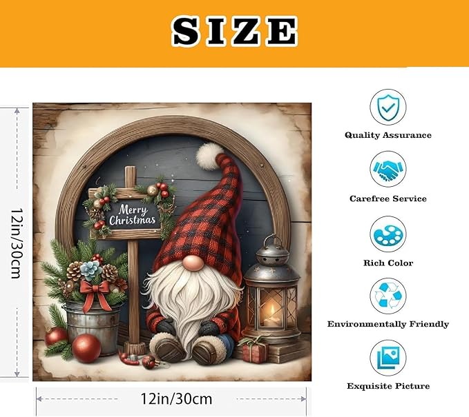VIGEGU Christmas Paint by Numbers Kit for Adults with Framed,Gnome Candle Paint by Number DIY Adult Paint by Number Kits for Wall Decor 12x12in