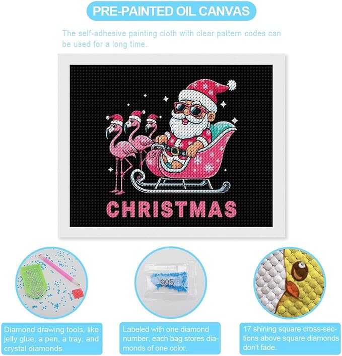 AIVKIEJK Diamond Painting Kits for Adults - Christmas Santa Flamingo Xmas Painting DIY 5D Full Drill Diamond Dots Paintings with Diamonds Gem Art and Crafts Home Decor 16"x20"