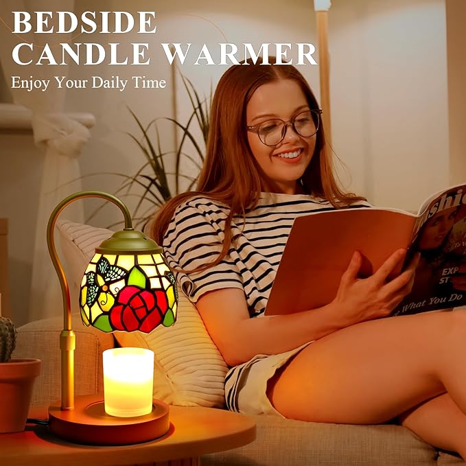 Candle Warmer Lamp with Timer Dimmer, Butterfly Tiffany Style Stained Glass Candle Lamp Warmer, Adjustable Wax Melt Warmer with 2 Bulbs for Small Jar Candles Valentine Birthday Gifts for Women