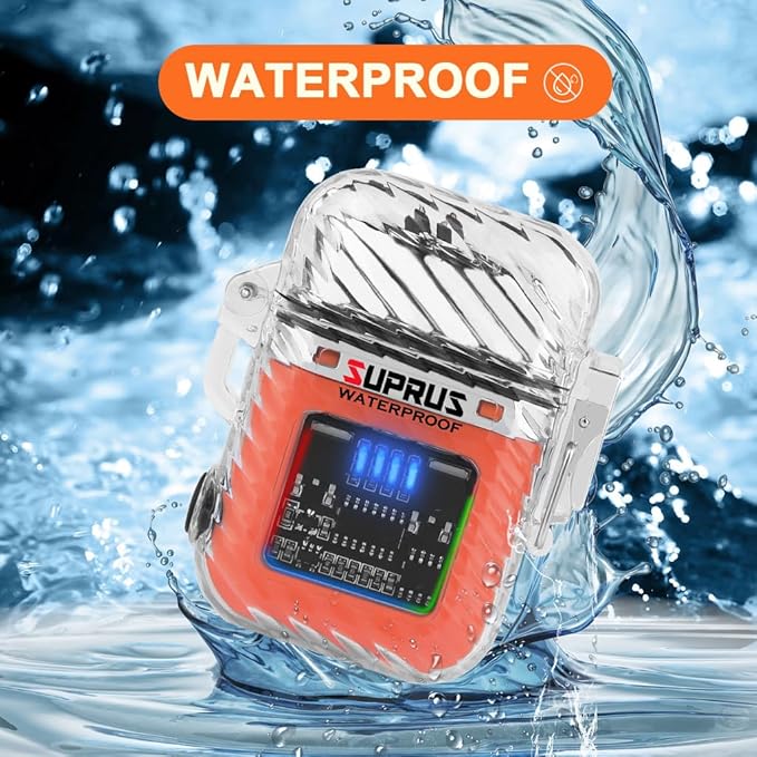 SUPRUS Waterproof Luminous Lighter of Flashlight Windproof Arc Electric Lighters Rechargeable Dual Arc Plasma (Orange, 2Packs)