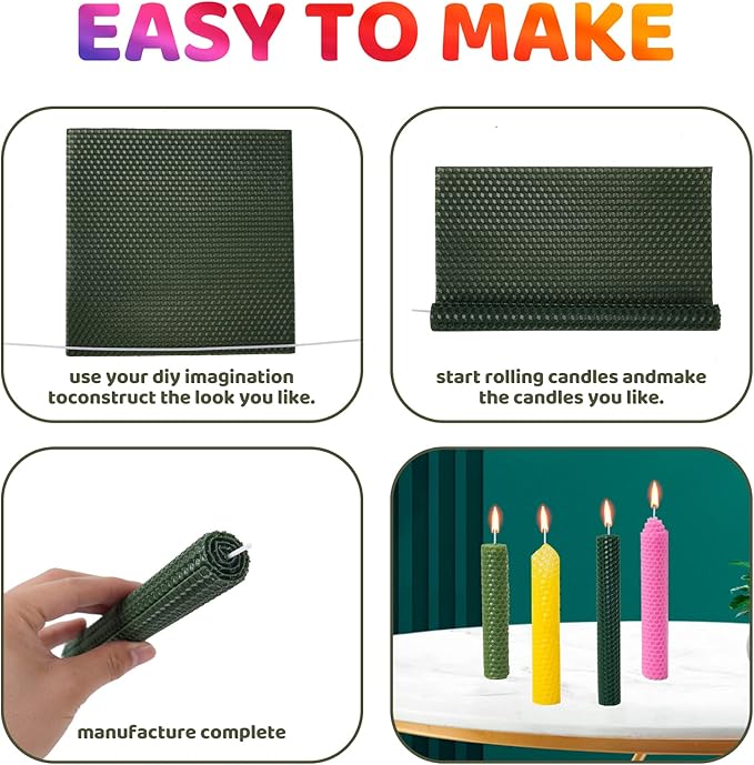 24 Pack 10x8 Inch Beeswax Sheets - Candle Making Kit Supplies for Christmas - DIY Crafts Gift for Kids, Beginners, Experts Alike - Honeycomb Sheet Included