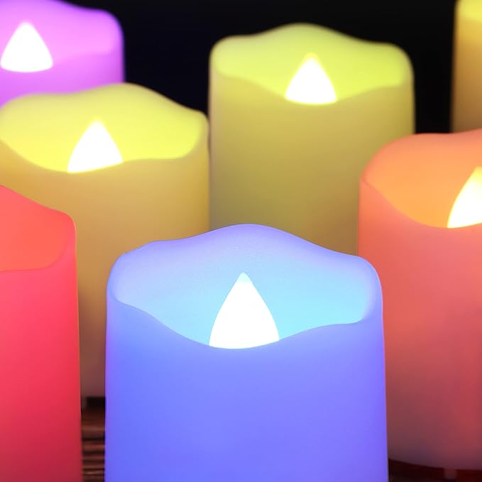 Daord Rechargeable LED Color Changing Tea Lights USB Flameless Warm White Flickering Votive Candles with Remote for Halloween Christmas Romantic Home Decor