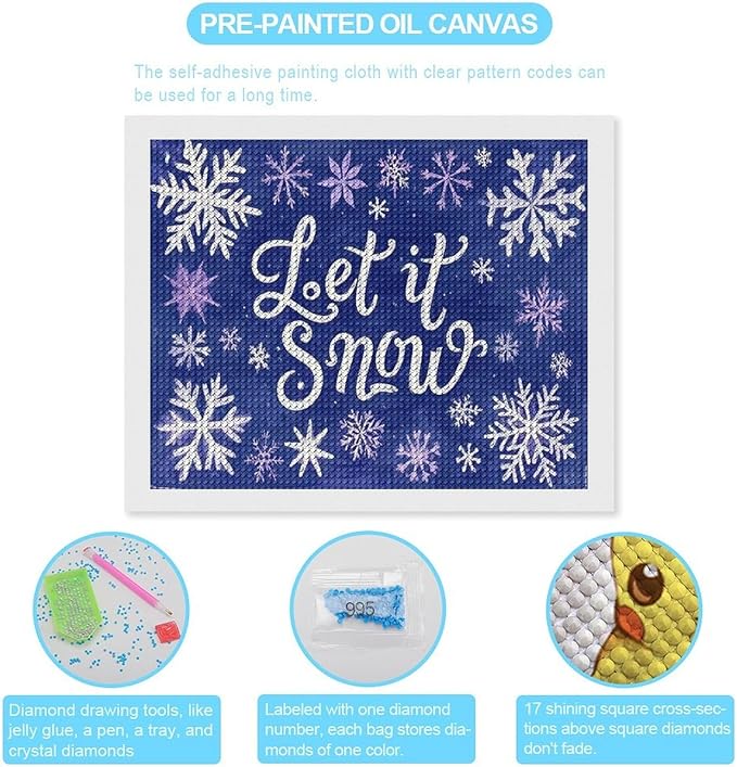 AIVKIEJK Diamond Painting Kits for Adults - Festive Snowflake Christmas Let It Snow Painting DIY 5D Full Drill Diamond Dots Paintings with Diamonds Gem Art and Crafts Home Decor 16"x20"