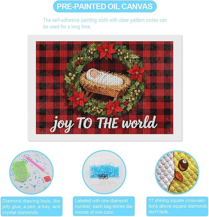 AIVKIEJK Diamond Painting Kits for Adults - Faith Christmas World Joy Painting DIY 5D Full Drill Diamond Dots Paintings with Diamonds Gem Art and Crafts Home Decor 8"x12"