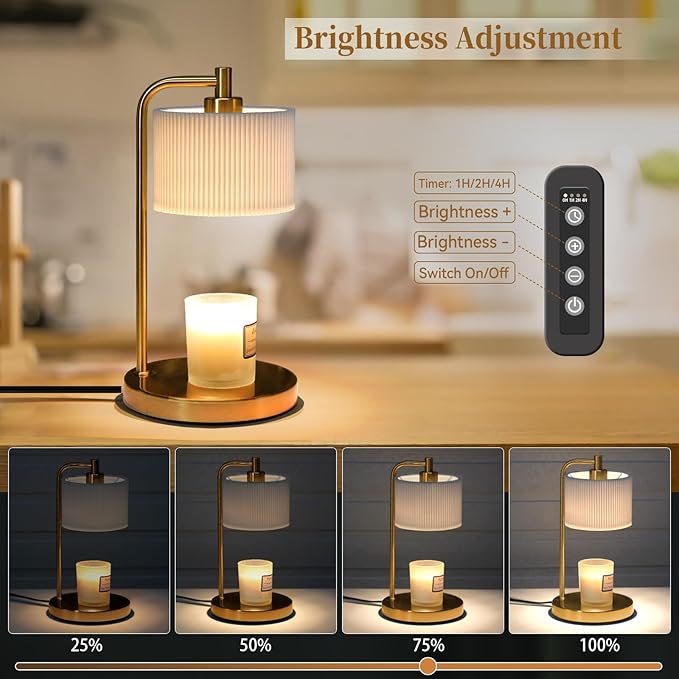 NITOWOLF Candle Warmer Lamp with Timer, Dimmable Candle Wax Warmer Electric Candle Lamp for Scented Candles with Bulbs, Christmas Gifts House Warming Gifts Home Decor (Gold)