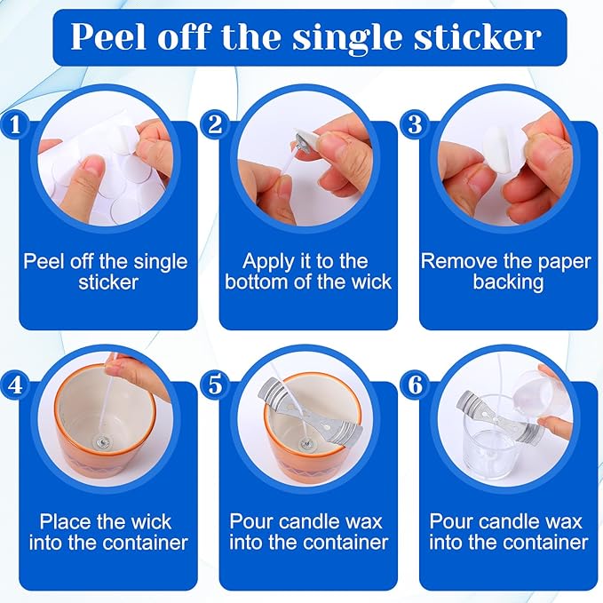 100 Pcs 8 Inch Cotton Candle Wicks for Candle Making Pre-Waxed with Paraffin, Includes 100 Adhesive Stickers and 2 Metal Wick Holders for Soy Beeswax Candle Making Candle Making Wicks