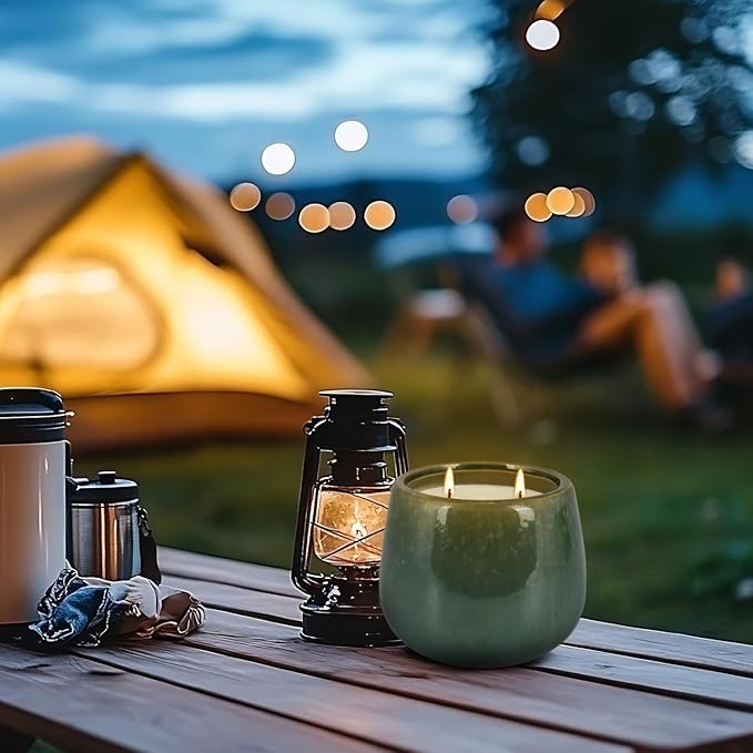 1 Pack Soy Wax Green Ceramic 2-Wick Outdoor Citronella Candles– Long Burning Scented Candle for Home Decor, Relaxation, Gifts & All Occasions
