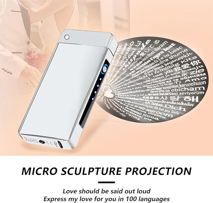 BABOBIU Cool Lighter Flame Lighter Rechargeable Lighters Windproof Lighters Metal Body Battery Display Arc Flame Push Button Type-C Fast Charging for Camping BBQ Fireworks Gifts (Silver)