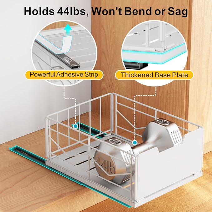 iSPECLE Pull Out Cabinet Drawer - For (12" - 36") Wide Cabinet, No Drilling Ideal for Renter, Easy Slide Out Access Items No More Digging, Large Capacity Store More for Kitchen Pantry Bathroom, 1 Pack