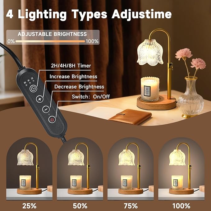 Candle Warmer Lamp with Timer, Valentine's Day Birthday Gifts for Women Mom, Height Adjustable Wax Melts Warmer, White Elephant Gifts, Dimmable Candle Warmer for Jar Candles with 2 Bulbs
