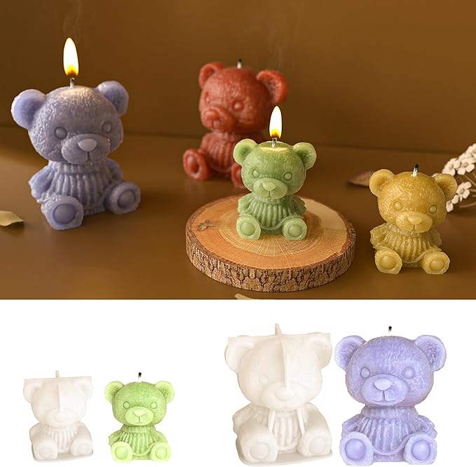 2 Pack Cylinder Animal Molds Bear Candle & Resin Mold - Resin Casting Silicone Molds for Home Decor & Candle Making Wave Spiral Mold