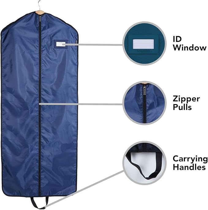 Covermates Keepsakes Garment Bag Set for Closet Storage and Travel – Breathable Suit and Dress Bags with ID Window and Carrying Handles – Heavy-Duty Hanging Wardrobe Protection Set, Blue