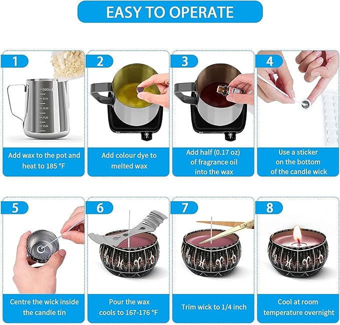 LCPKUTTR Candle Making Supplies Kit for Adults Kids,Candle Making Kit, DIY Scented Candle Making Kits Including Soy Wax Wicks Dyes Melting Pot Tins Spoon, Festival Gifts for Women TH0JY-1210
