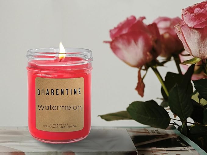 Organic Soy Wax Watermelon Scented Candle - 100% Pure Soy Wax & Essential Oils - Fruity Aroma - Long Burning time and Non Toxic - Made in USA (8oz)