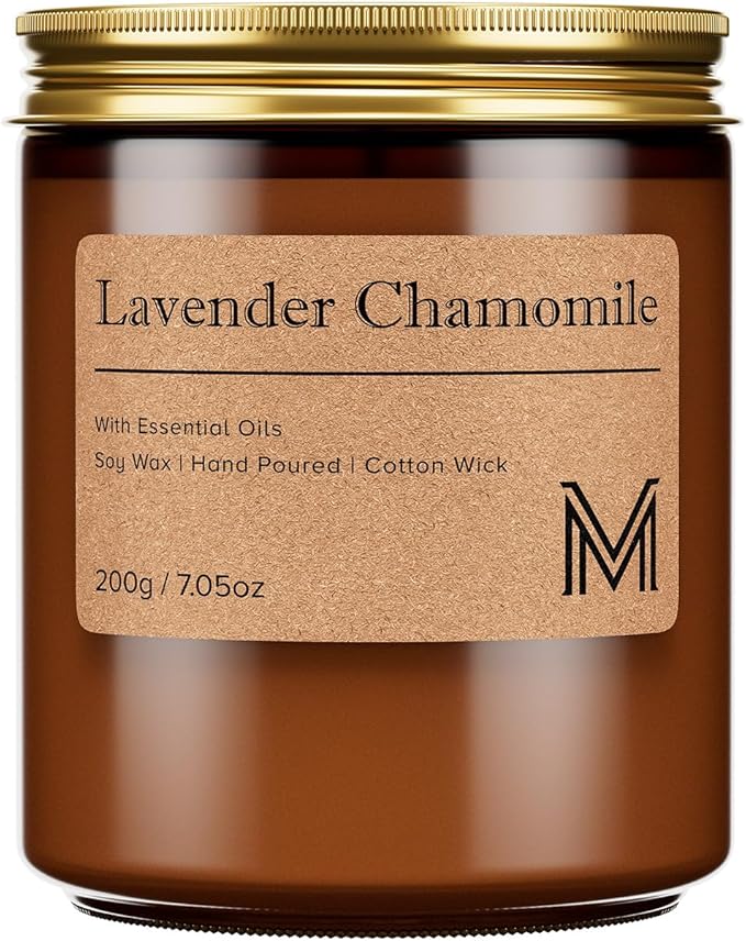 M&SENSE Lavender Chamomile Scented Christmas Candle Gift, Aromatherapy Candle Set for Women, Soy Wax Candles Home Scented, Long Lasting Amber Jar Candles Gift for Christmas, Thanksgiving