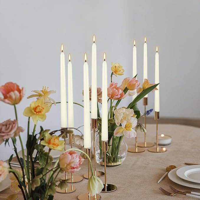 50 Pack Ivory Taper Candles 10 Inch - Classic Soft White Dinner Candles, Dripless Unscented Premium Wax with Cotton Wick, 8-Hour Burn Time for Wedding, Vintage & Formal Table Decor