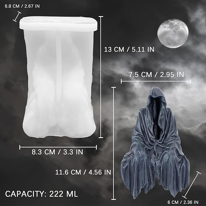 Ghost Candle Mold Halloween God of Death Resin Casting Silicone Mold for DIY Aromatherapy Candles Wax Plaster Polymer Clay Decoration