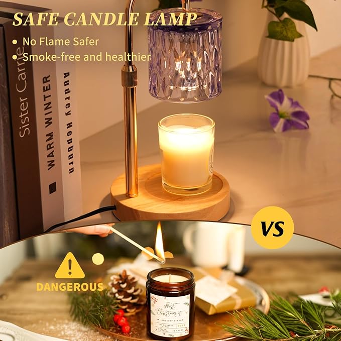 HAIDOLIANG Candle Warmer Lamp with Timer and Dimmer, Height and Brightness Adjustable,Glass Electric Wax Warmer with 2 Bulbs for Women Mom Gifts, Home Decor for Scented Jar Candles (Purple)