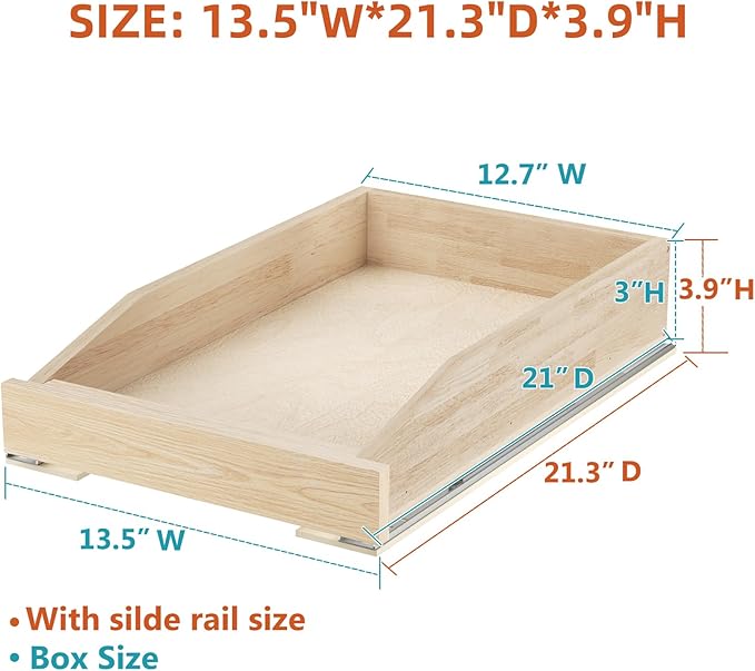 Pull Out Cabinet Drawer 13½” W x 21” D, Soft Close Pull Out Cabinet Organizer, Pull Out Shelves Requires at Least 14½” Cabinet Opening, Bottom Assembly