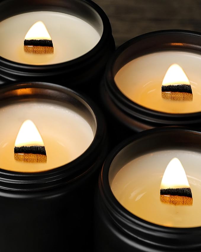 AOOVOO Scented Candles for Men - 4 Pack Candles for Home Scented, 36oz Soy Wax, 200 Hour Burn Time, Men Candle Set, Rose Sandalwood/Whiskey Caramel/Lavender/Leather Candle Set T