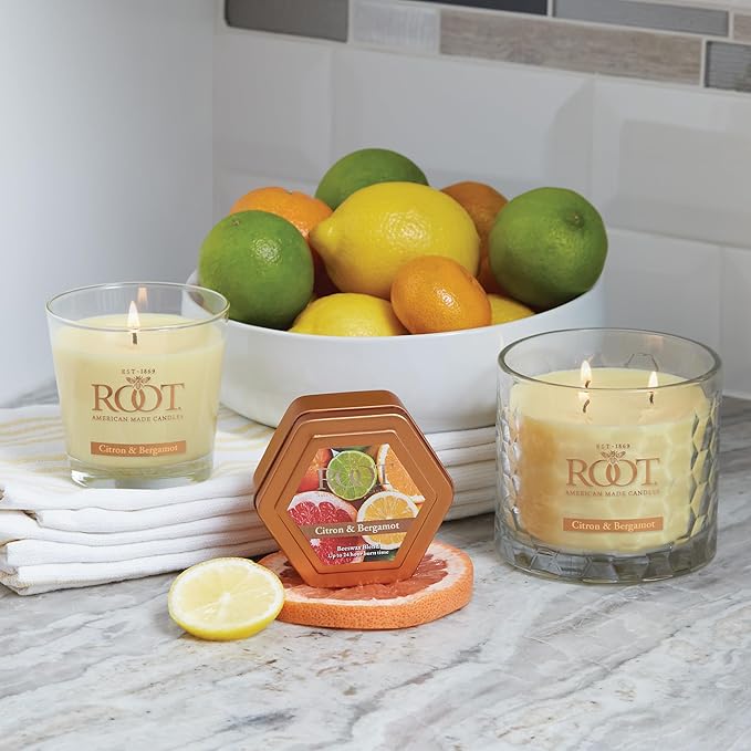 Root Candles Scented Candles Honeycomb Beeswax Blend Premium Handcrafted Candle, Small Veriglass, Citron & Bergamot